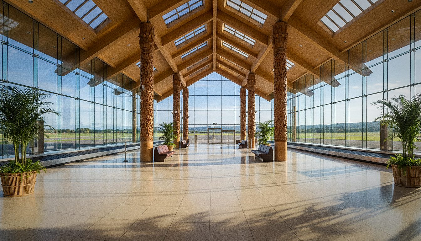 The arrivals hall of a regional airport terminal in Thailand